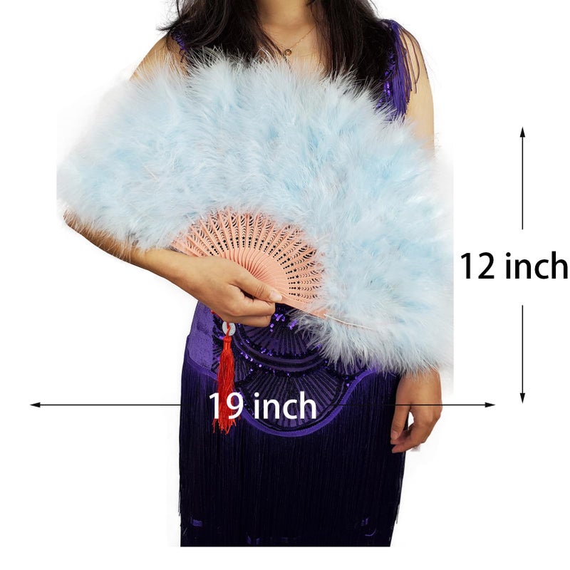Happy Feather Handheld Marabou Feather Fan, 1920s Vintage Style Flapper Hand Fan for Costume Party and Dancing-Light Blue - Image 3